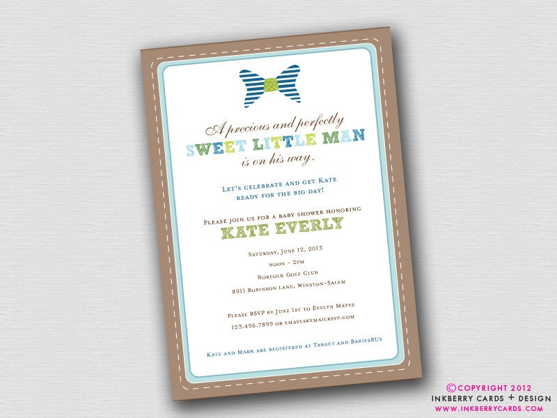 Preppy Little Man - Bow Tie Baby Shower Invitation (Digital File OR ...