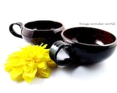 Pottery soup mug / soup bowl/ red, brown and black color combo / Set of 2 / 16oz (IN STOCK No.91)