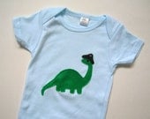 Brontosaurus Pirate Captain on Blue Onesie Size 6 to 12 Months
