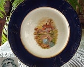 Antique Decorative Plate Children Playing & Wide Cobalt Blue Border / National China