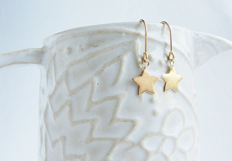 Star earrings, 14kt gold star earrings, Simple delicate dainty everyday gold tar earrings
