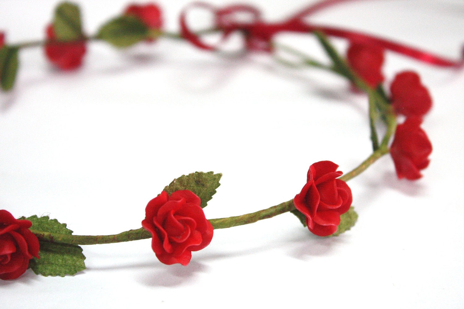 Red Roses Tiara, Miniature Polymer Clay Flowers Hair Accessories