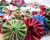 2 inch Fabric YoYo Handmade Yoyo applique  -Christmas Prints-  10 yoyo pieces