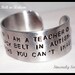 Stamped Warning Autism Teacher Black Belt Strength Custom Silver Metal Cuff Bracelet