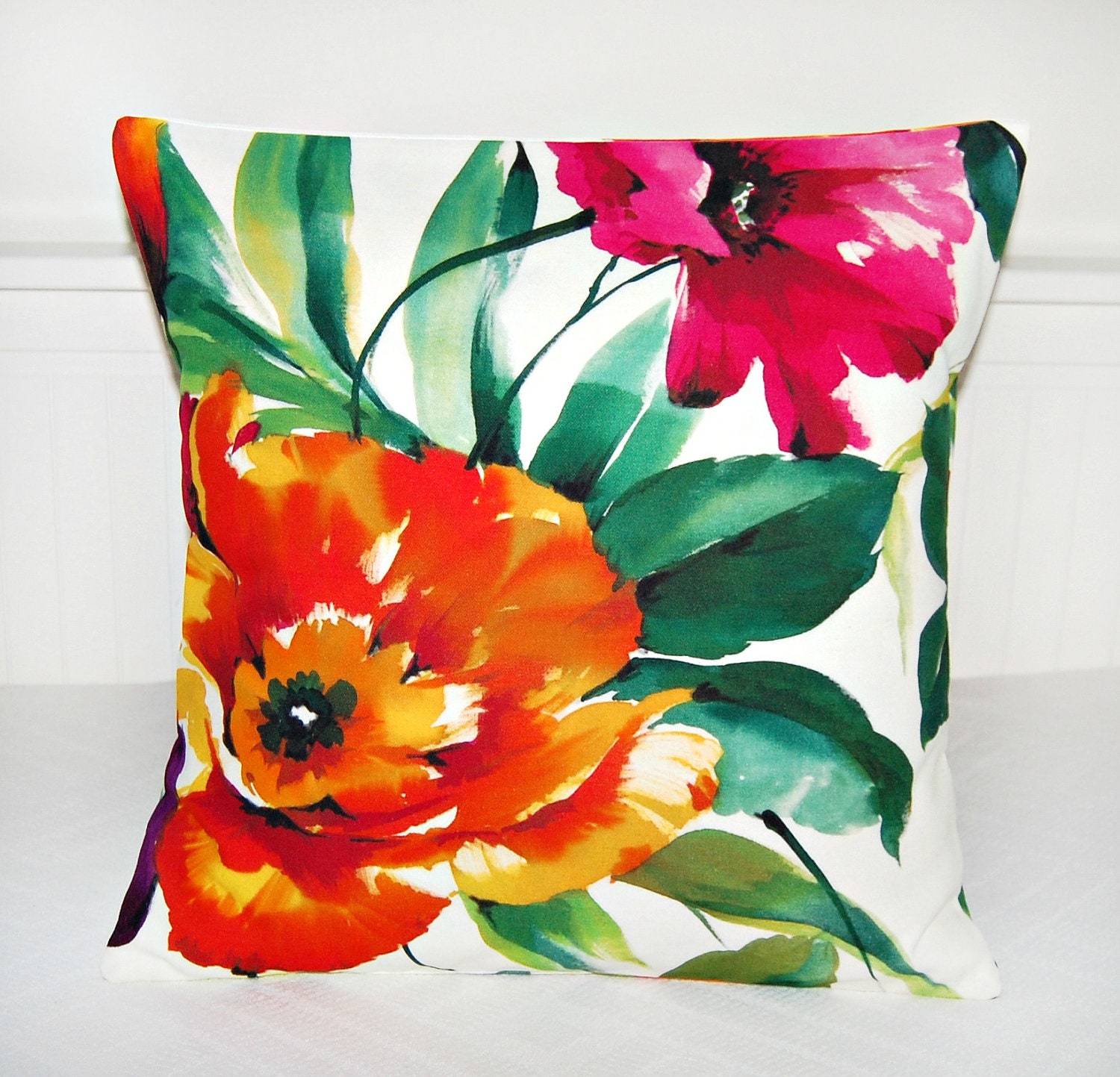 large flowers cushion cover 18 inch, floral art decorative pillow cover