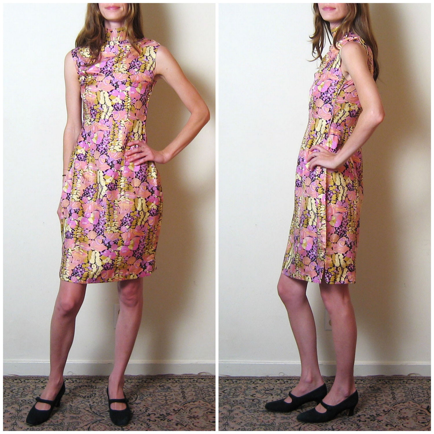 1960s SILK PSYCHEDELIC print sleeveless cocktail dress, xs