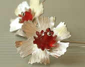 Sterling Flower Earrings with Orange Carnelian Centers Recycled Silver