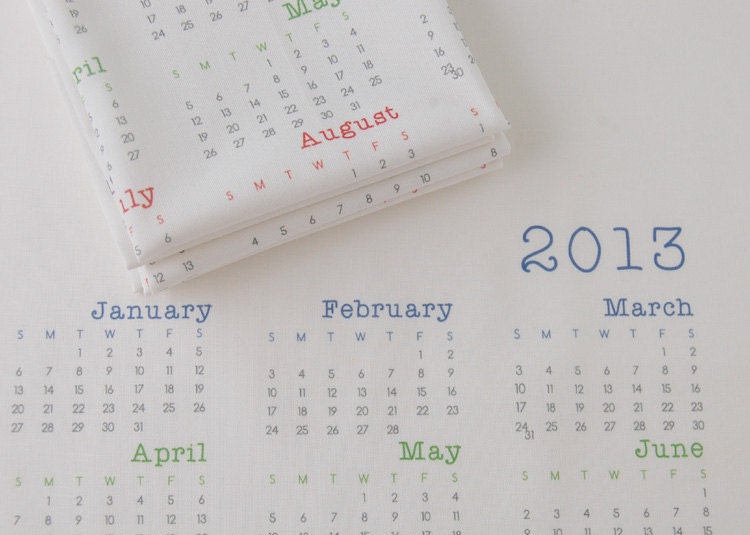2013 Calendar, DIY Fabric Calendar for Embroidery in Rainbow Colors