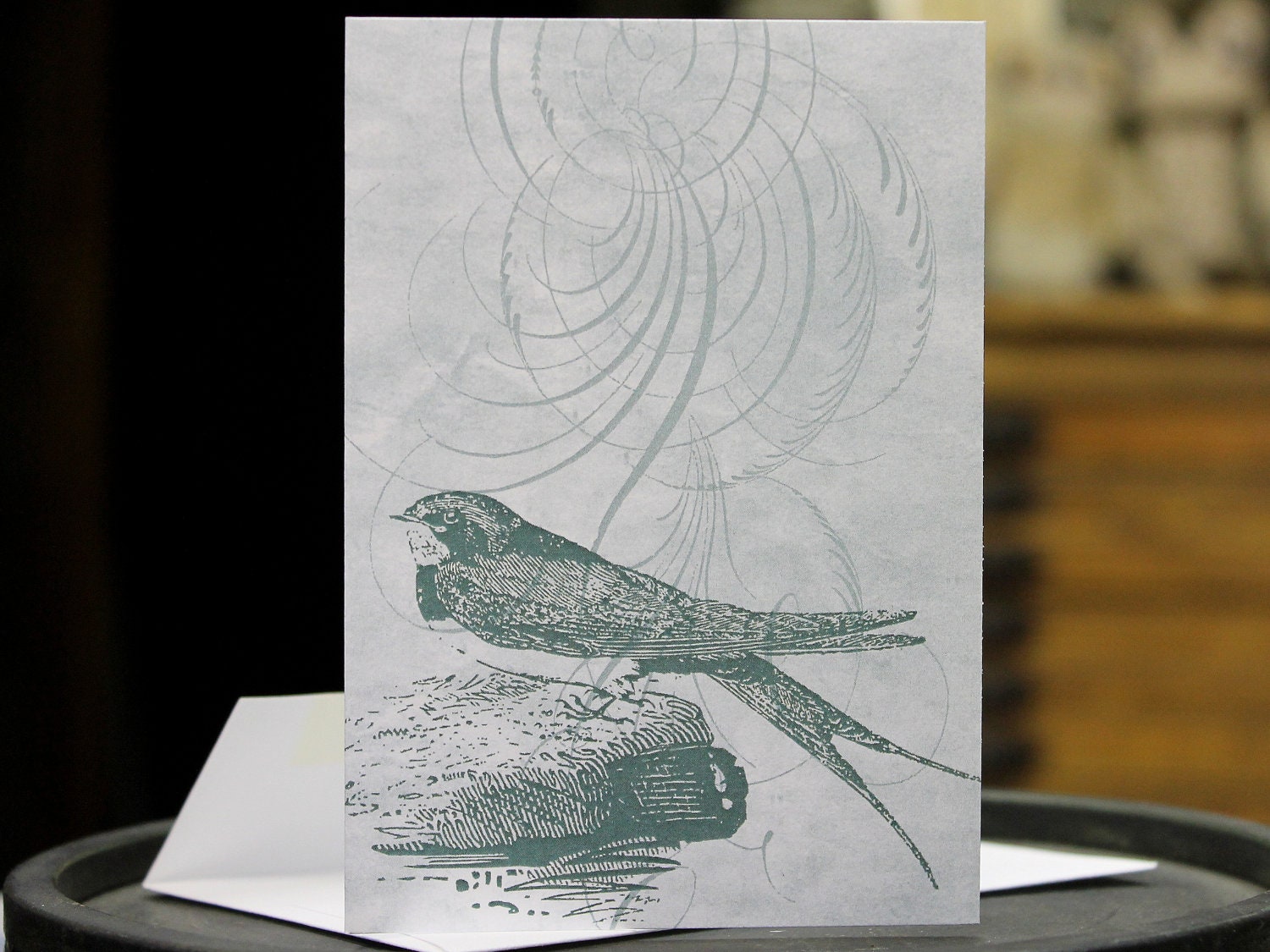 Bird Blank Folded Note Card Green