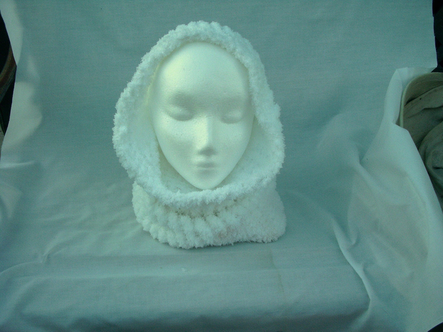 Snow White Cowl Scarf Hoodie Warm Soft Hoody Hand Made Free Shipping