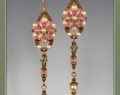 Beaded, Beadwork, Beadwoven Crystal Flower Earrings