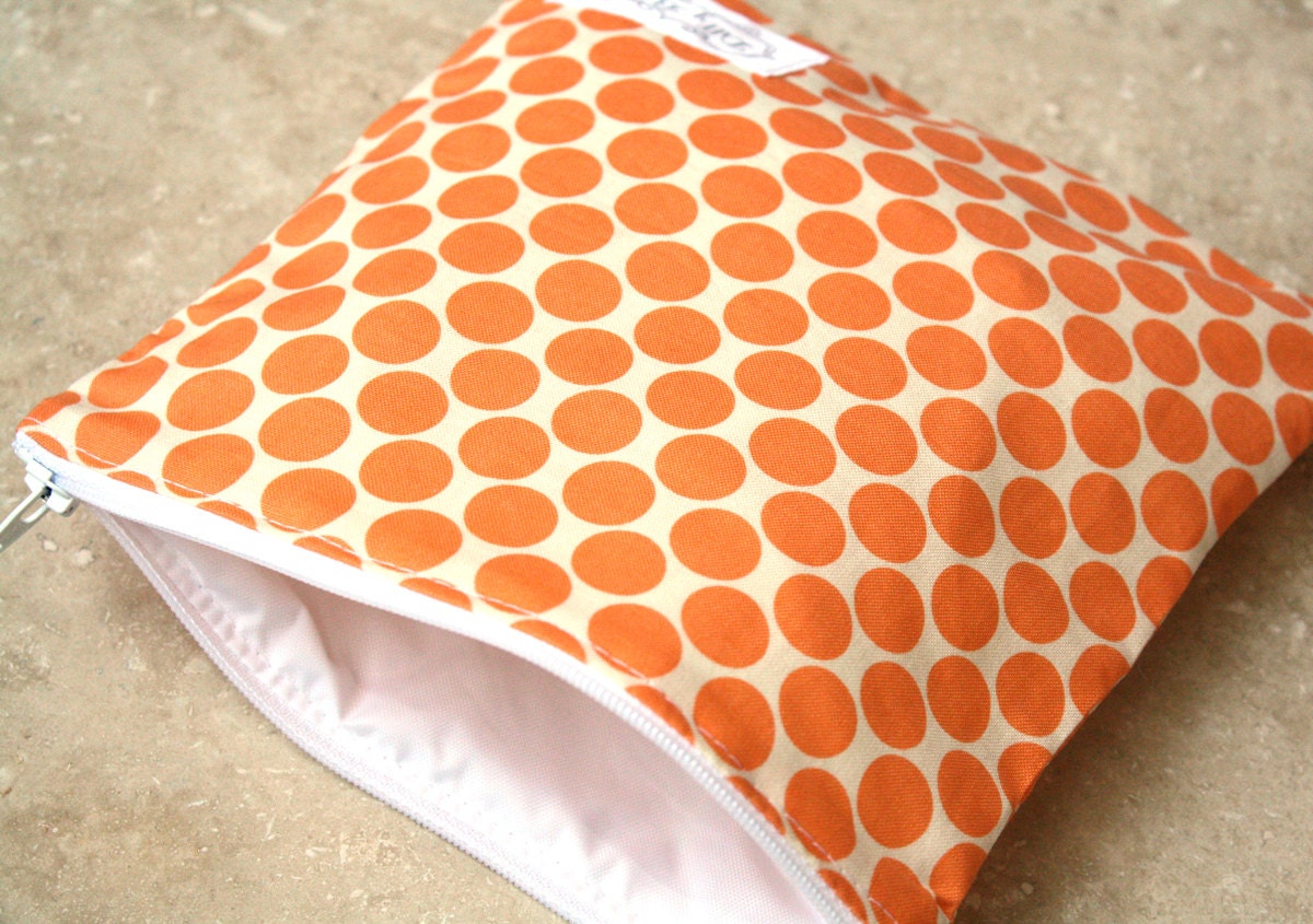 NEW - Eco Friendly - Sandwich Bag - Tangerine Dot - Zip Closure - Zippered Pouch