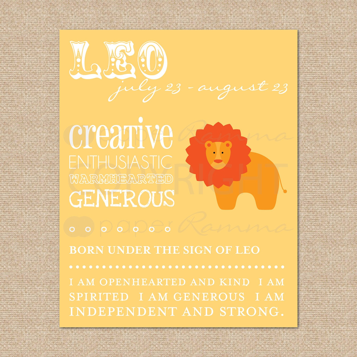LEO Zodiac Nursery / Kids Room Art Print - 8 x 10