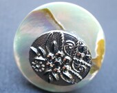 Vintage Abalone Button Adjustable Ring Recycled Notebook Spiral