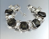 D&E Juliana Rhinestone Bracelet Vintage Jewelry Silver Smoke Grey Glass Crystal 1950s