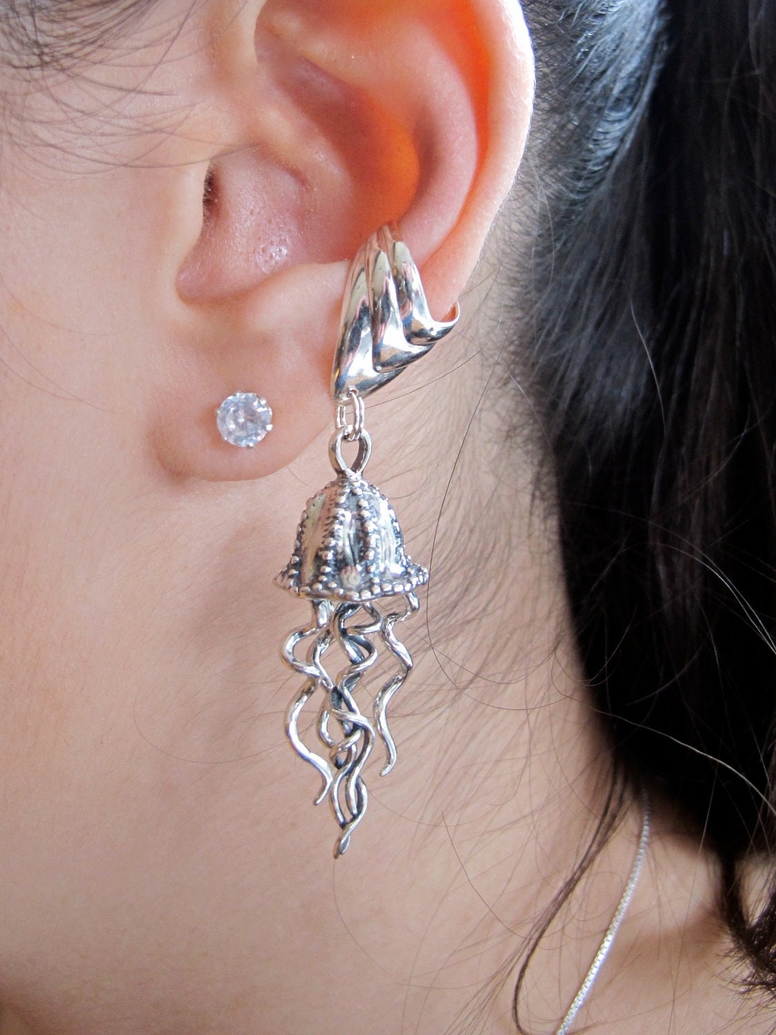 Silver Jellyfish Ear Cuff