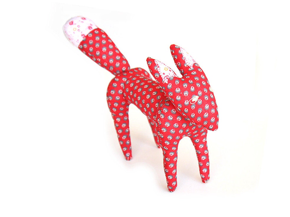 Red sewn Fox - fabric cloth doll - tailored animal - wild life - boho toy- FREE SHIPPING -autumnal decor doll