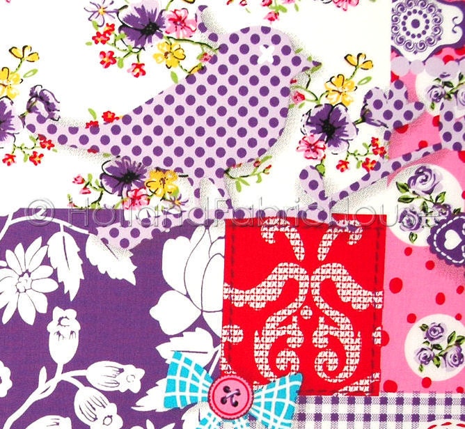 Shabby Chic Birds & Blooms Patchwork in Perfect Purple - Extra Wide Dutch design fabric