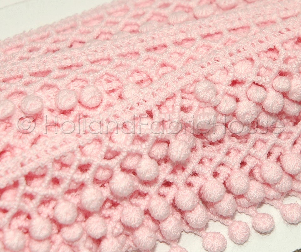 Crochet edge mini pom pom trim in Baby Pink -- 1 metre