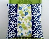 Decorative Throw Pillow Cover, Blue Lattice, Blue and Green Vintage Floral
