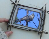 Mini Small Rustic Framed Art Folk art Twig Branches Christmas Ornament Primitive Photograph Mixed Media Bird