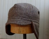 Wool winter cap with ear flaps made with upcycled tweed fabric: adult ear flap hat, mens ear flap hat, womens ear flap hat - extra large