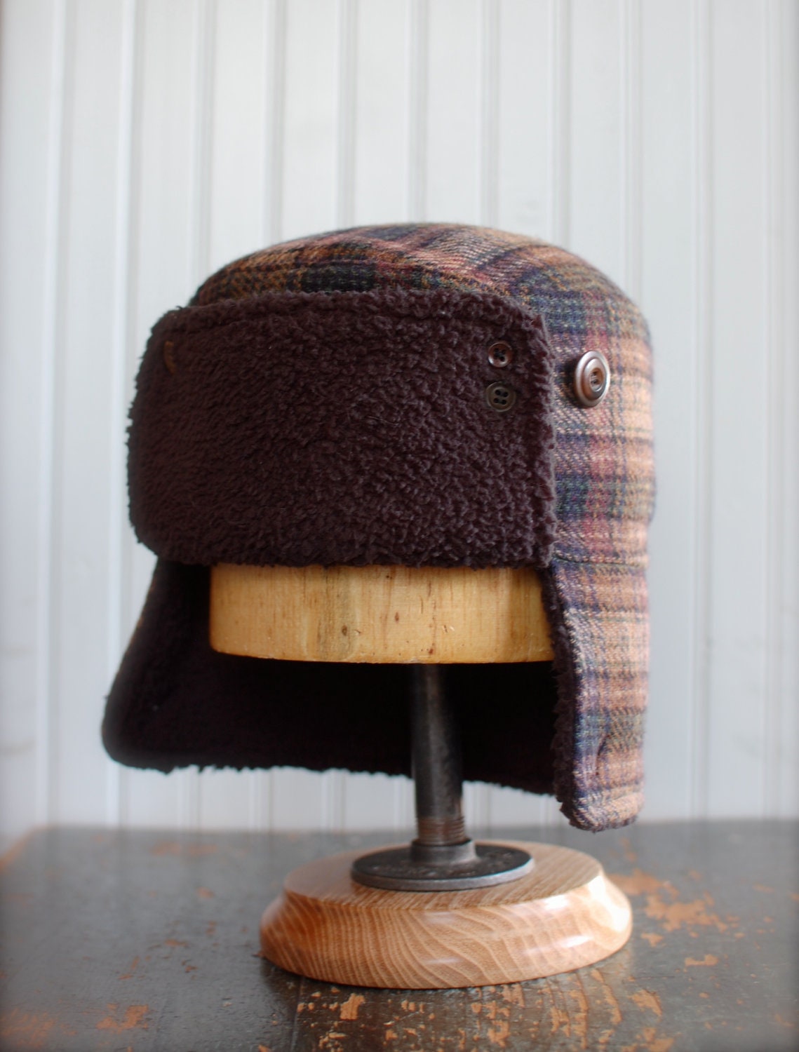 Warm brown wool hat made with recyced materials: mens repurposed hat, womens repurposed hat - extra large