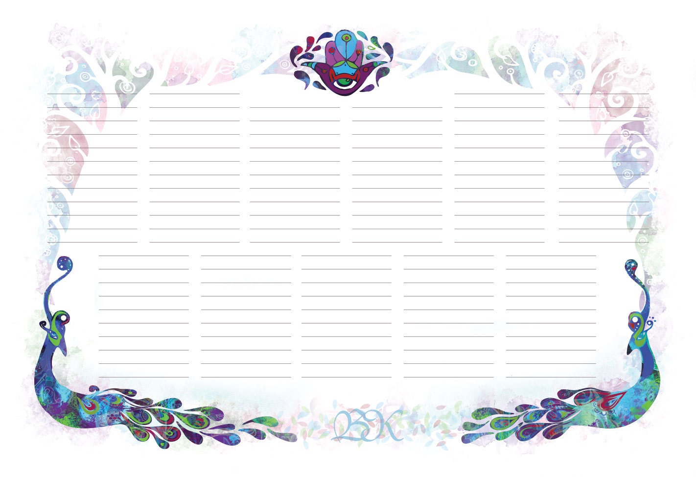 Signature Sheet - companion to Elegant Peacock Ketubah