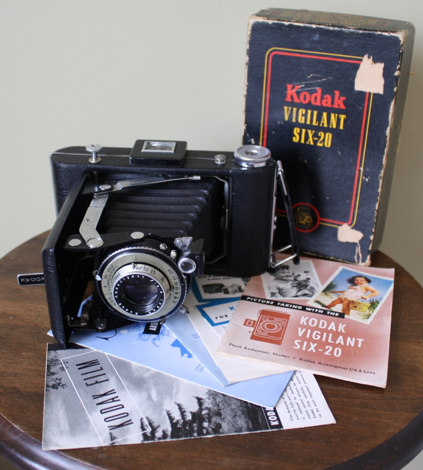 Kodak Vigilant Six-20 Camera with original Box, Users Manual & other Kodak pamphlets