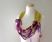 song of gypsies. fiber art necklace . cowl . waist wrap belt . circle scarf . bohemian pansy flower fairy neckpiece . honey violet magenta