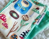 Baby burp cloth - Woodland toadstools on mint green hand dyed burp cloth