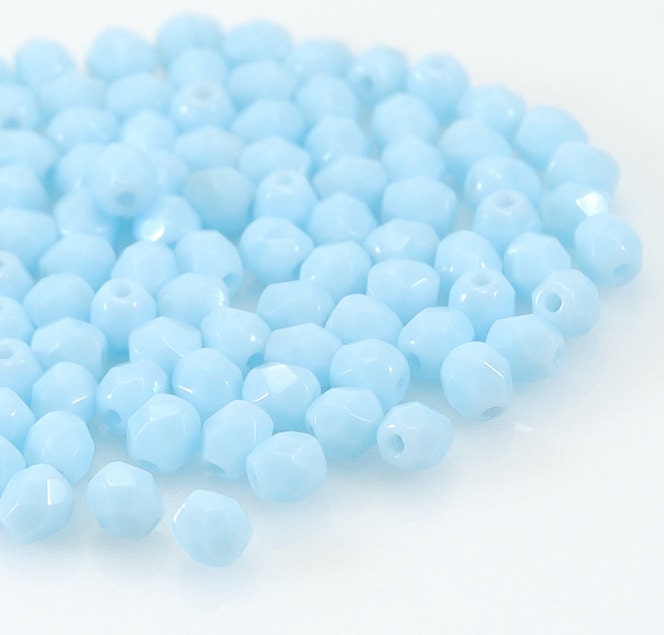 Pale Light Blue Opaque Czech Fire Polish Glass 4mm Faceted Round  - 50   (ST224)