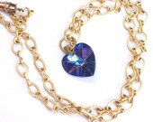 Crystal Heart Necklace - Violet Purple with Matte Gold Chain