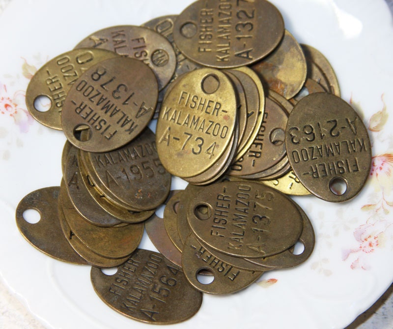 Salvaged Brass Tag (1) with numbers and Letters for Jewelry and Found Object Art