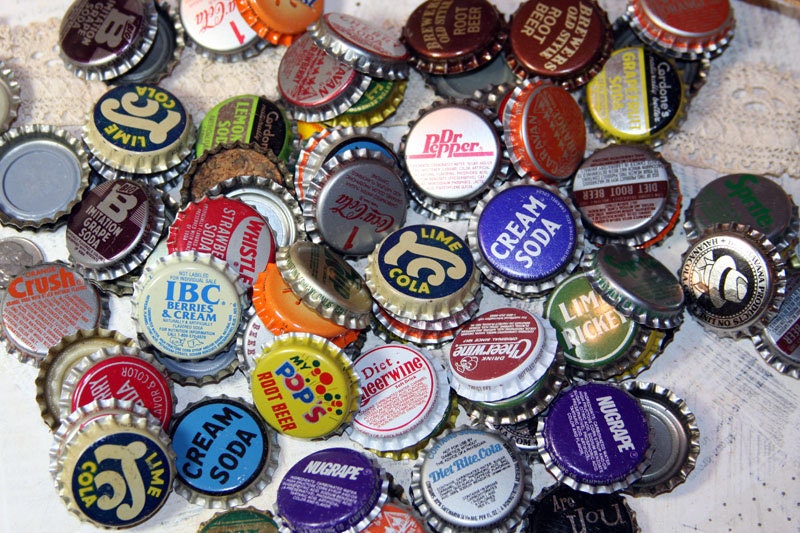 Lot of Bottle Caps (50) for Mixed Media Altered and Folk Art Bottle caps