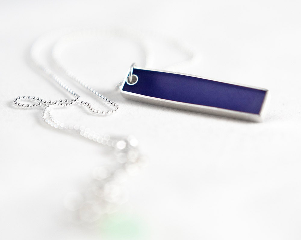 Barred Necklace purple resin and sterling silver -- christmas holiday