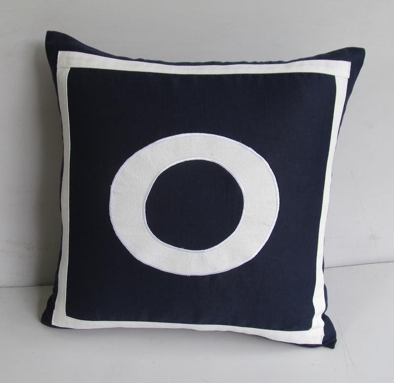 Letter O monogram pillow in navy /midnight blue and white 16 inch IN STOCK