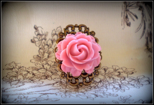 English Rose Filigree Bronze Adjustable Ring