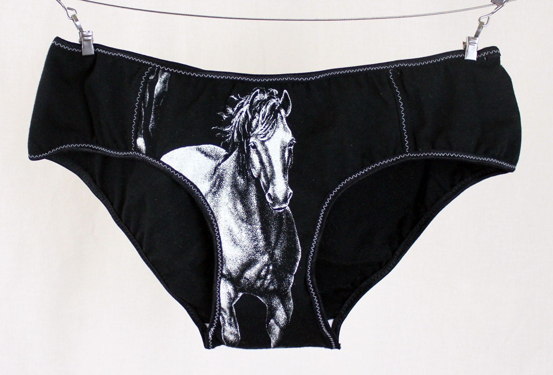 Large - Wild Horses - Low Rise Panties Knickers Briefs Underwear - Black White Running Wildlife
