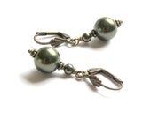 Classic Dark Green Swarovski Single Pearl Drop Earrings