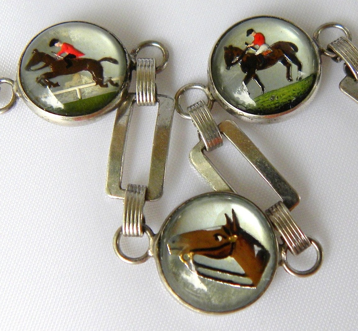 Equestrian Horse Bracelet - Sterling Silver and 3 Essex Crystal Domes