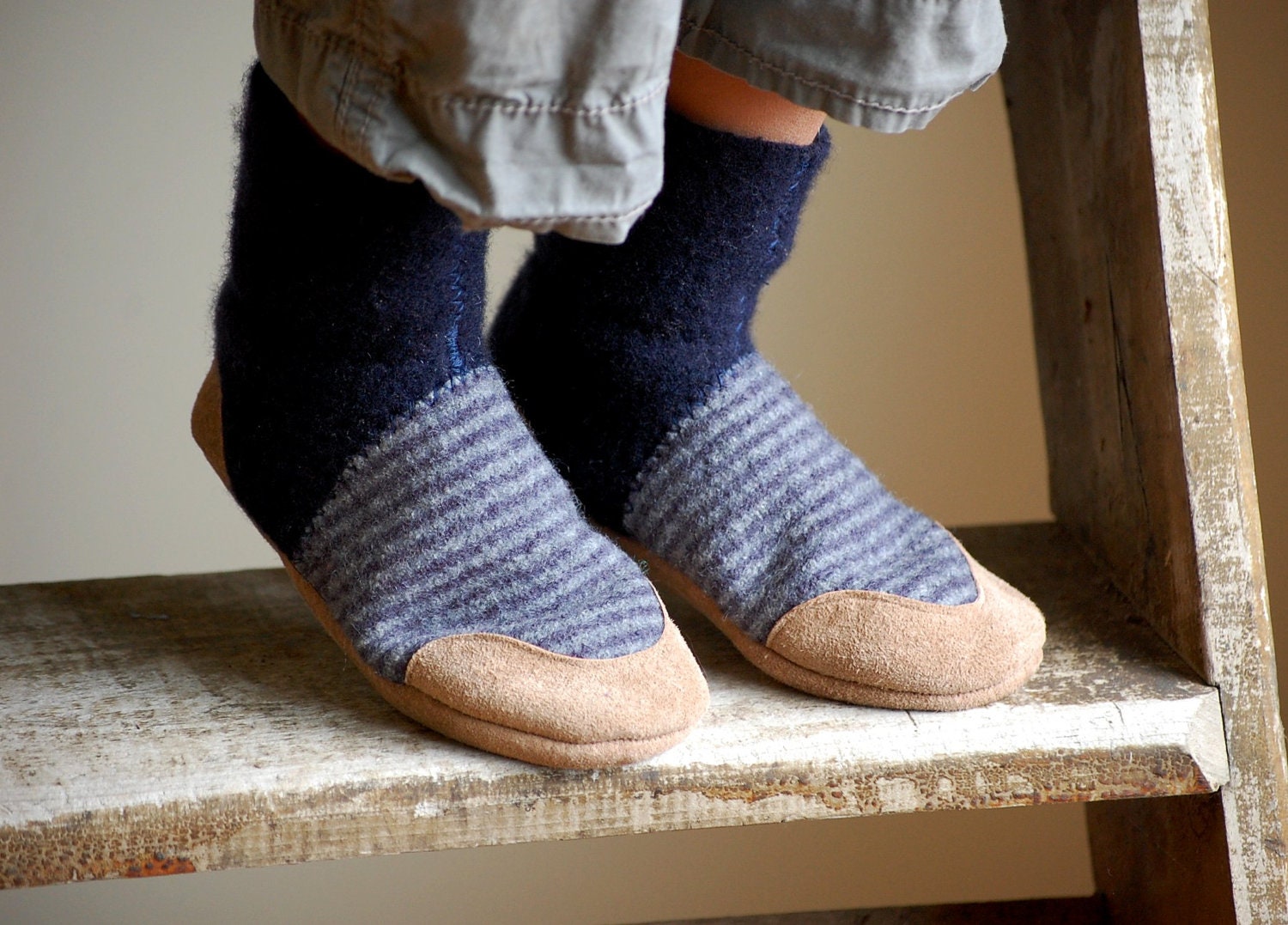 Kids Wool Slippers Toddler Slipper Socks Leather by WoolyBaby