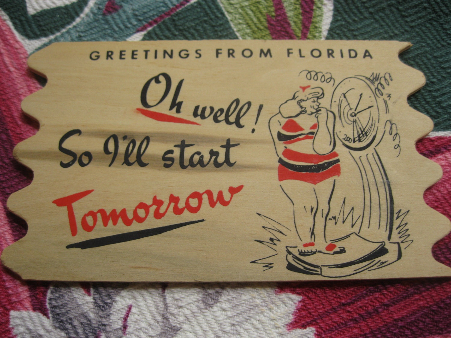 Vintage Florida 1950s souvenir wooden postcard - Greetings from Florida