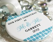 Just Married Ornament Porcelain Mr and Mrs Wedding Ornament Personalized Wedding Gift - Weston Pattern
