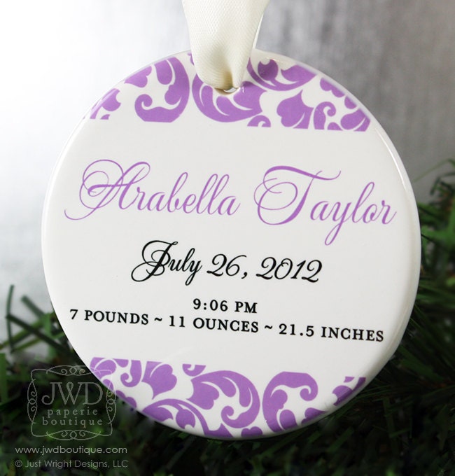 Baby's First Ornament Personalized Birth Ornament Baby Girl New Birth Gift Custom Color - Kirkland Pattern