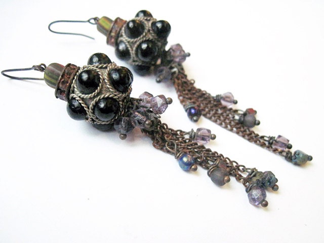 Untie Your Wings.  Cosmic Iridescent Assemblage Earrings.
