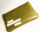 Zipper Pouch - Glitter Vinyl - Dark Gold with Retro Stripes
