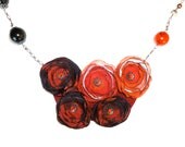 Boho Red flower necklace felt and silk  with beads hand made unique gift under 50