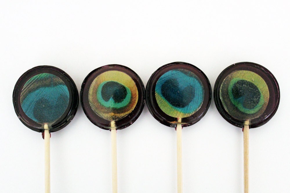 Edible images - Peacock lollipops -   2" lollipops - 5 pc. - MADE TO ORDER