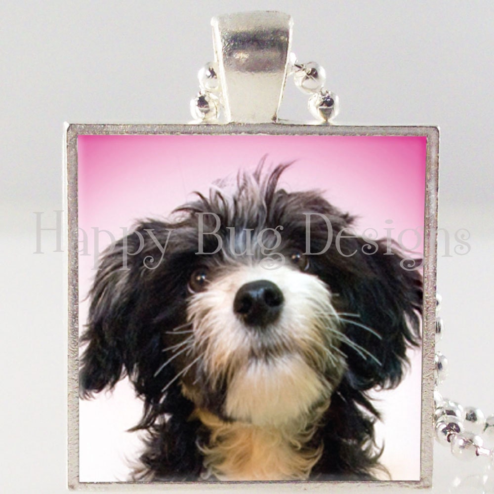 Puppy Pendant and Necklace 1" Square - Choose Silver or Copper